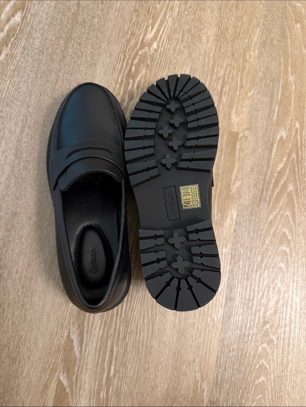 Quince Women’s Black Leather Penny Loafers - Smooth Slip-On Dress Shoes - Picture 3 of 3
